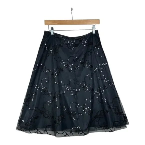 NWOT Adrianna Papell Black Sequin A-Line Skirt Size 8 - Picture 4 of 6